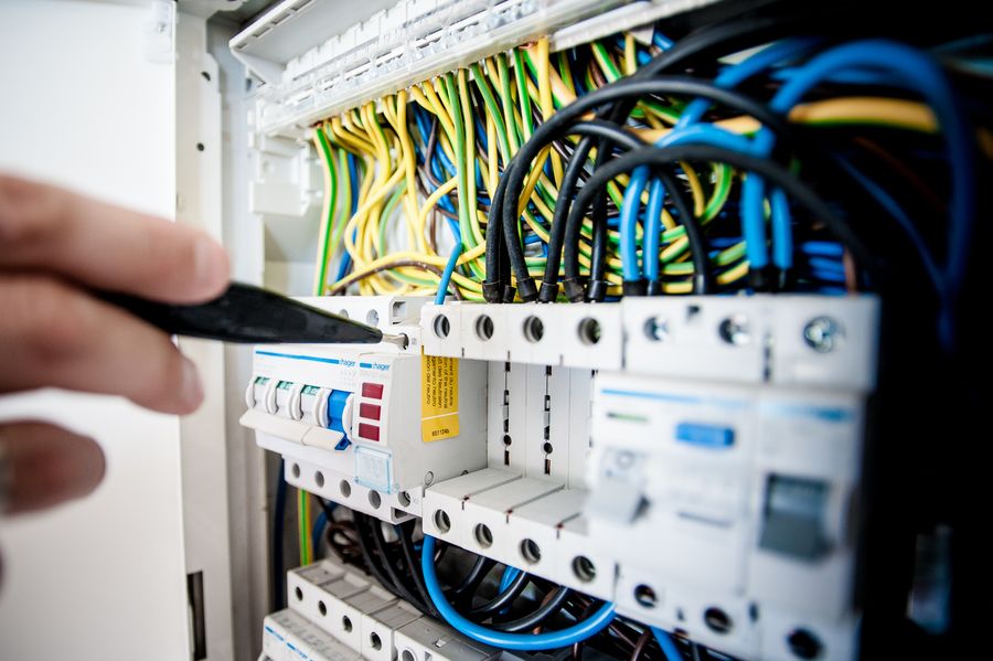Illustrative stock image of wiring inside an electrical panel
